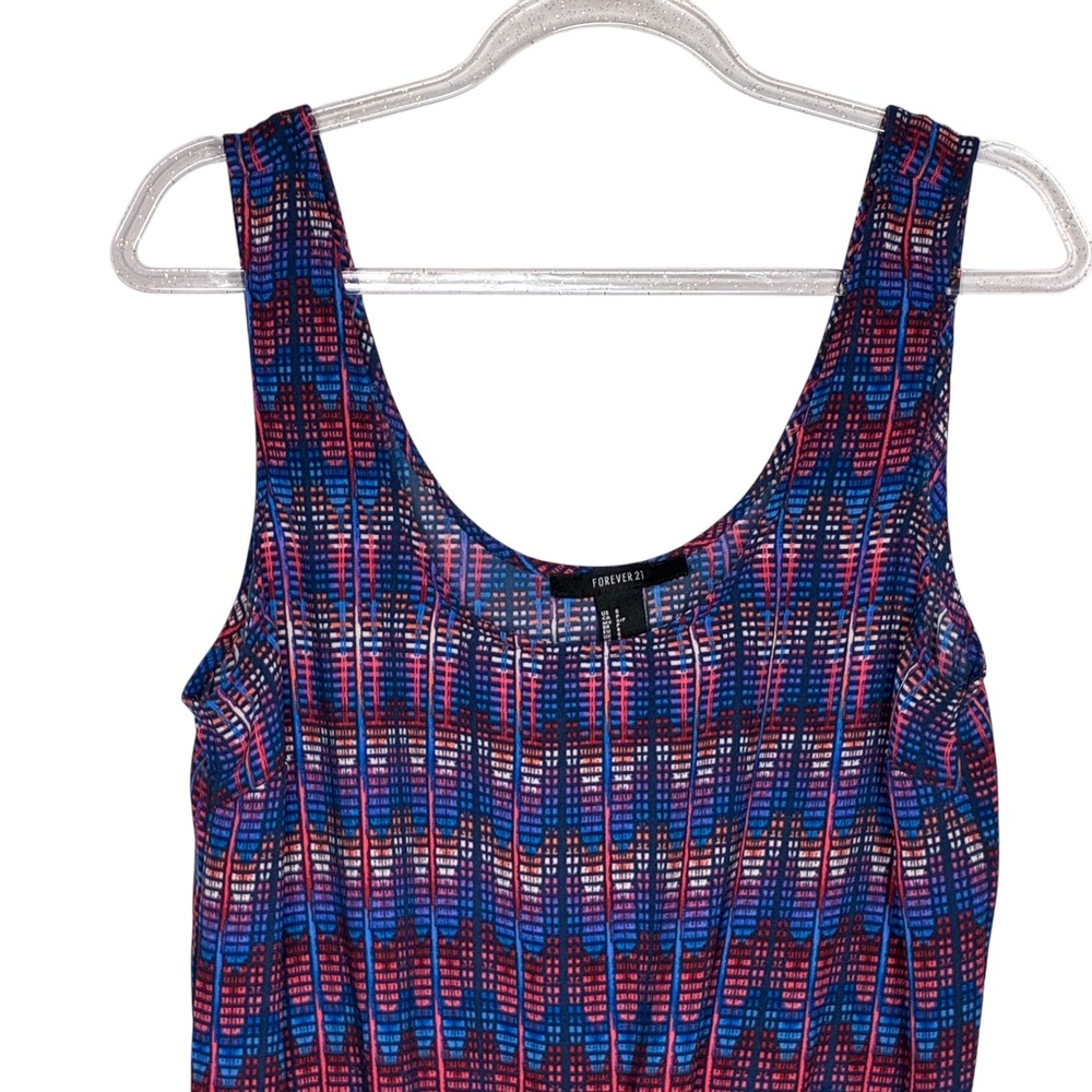 Forever‎ 21 Womens Small Blue Pink Geometric Tribal Print Romper Boho Festival - Picture 2 of 6